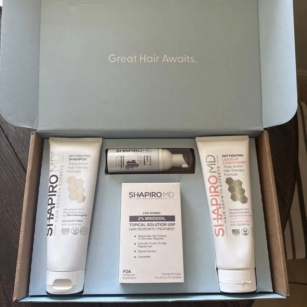Women's Hair Regrowth Kit: Shampoo, Conditioner, 2% Minoxidil, Leave-In Foam